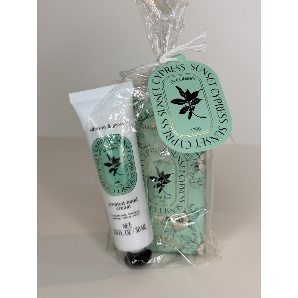 Addison & Gates Sunset Cypress Duo Set Soap Bar and Scented Hand Cream New